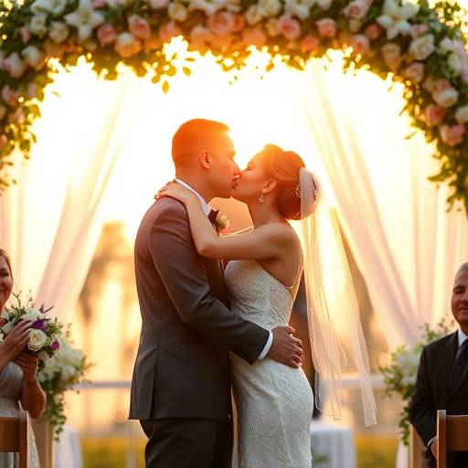 Fotografía de boda de una pareja besándose durante la ceremonia