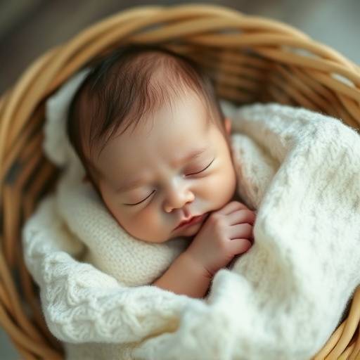 Fotografía de recién nacido durmiendo plácidamente en una cesta